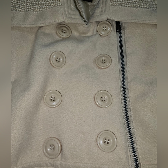 What's Hot Womens Beige Wool Blend Belted Full-Zip Studed PeaCoat Size: X-Large - Picture 2 of 10